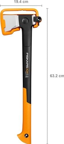 Fiskars X24S Spaltaxt mit einer Länge von 63,2 cm und einer Kopfbreite von 19,4 cm.