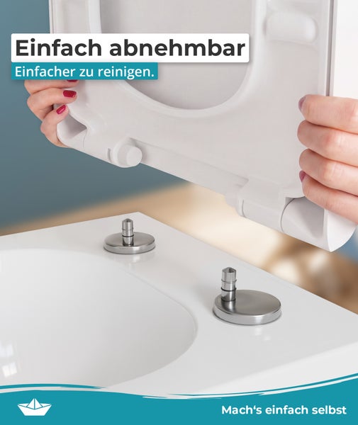 Ein abnehmbarer WC Sitz zur leichten Reinigung mit Edelstahlbefestigung.