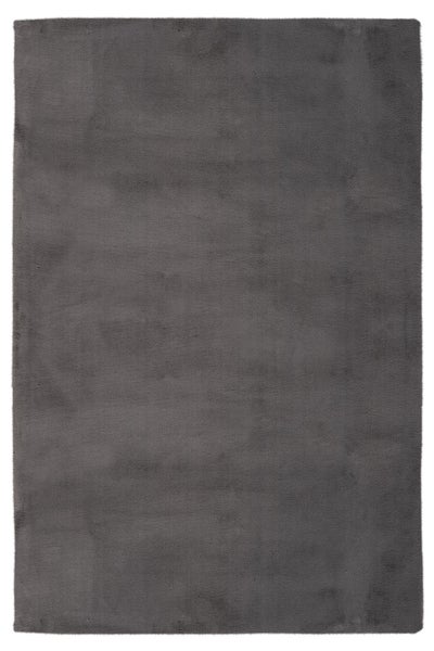 Dunkelgrauer rechteckiger Hochflor-Teppich mit weicher Textur.