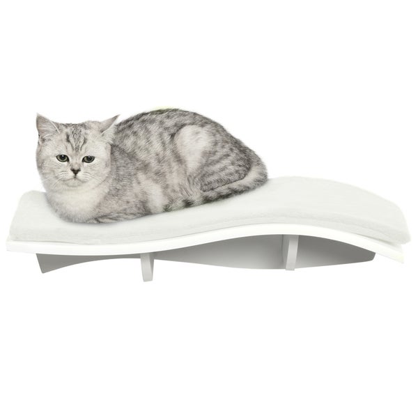 PawHut Katzen Kletterwand Katzenhängematte Katzenbett Wand Katzenregal Wandmontage Katzenmöbel Plüsch MDF Weiß 53 x 28 x 12 cm