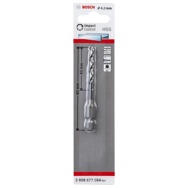 Bosch 1x HSS Spiralbohrer Impact Control mit Sechskantschaft 4,2 x 43 x 83 mm - 2608577054