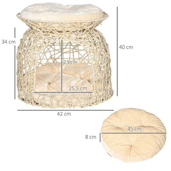 PawHut Katzenhaus aus Rattan, 42 x 42 x 40 cm, PE Rattan, Beige
