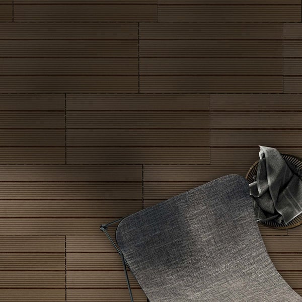 FLOORDIREKT WPC-Klickfliese Royal - Wetterbeständige Terrassenfliese - Dunkelbraun 30 x 60 cm