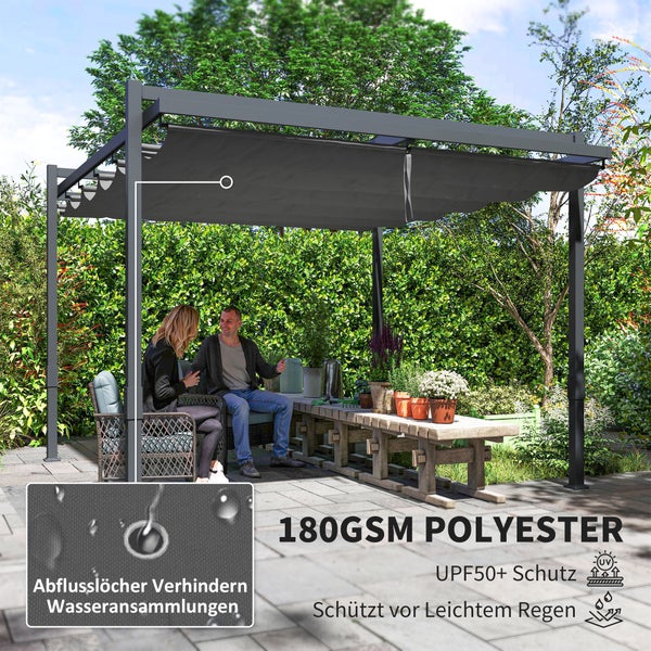 Outsunny Pergola Pavillon ca. 3,5x3m Aluminium Stabil winterfest Sonnenschutz mit verstellbares Schiebedach freistehend Gartenpavillon Terrassenüberdachung Überdachung für Garten Balkon Grau