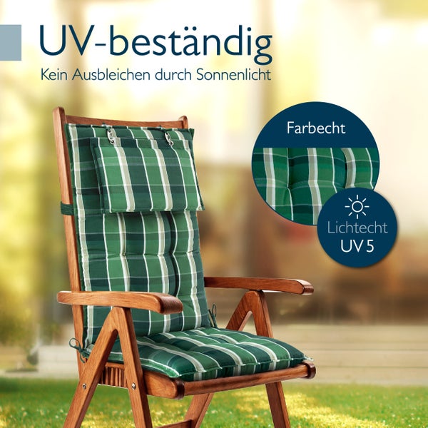 Gartenstuhlauflage mit UV-Schutz und hoher Lichtechtheit, kein Ausbleichen durch Sonnenlicht, farbecht.