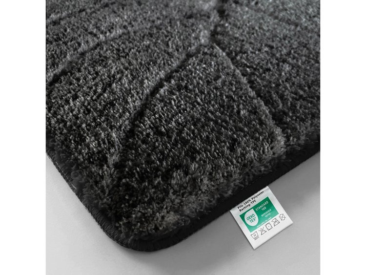 FLOORDIREKT Badematte Maris - Flauschiger Badvorleger mit Blattstruktur - Schwarz - 40 x 60 cm