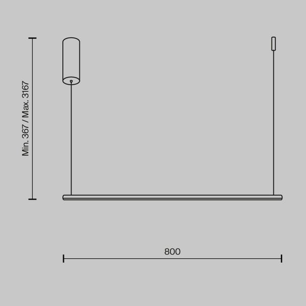 Technische Zeichnung einer Pendelleuchte mit Maßangaben