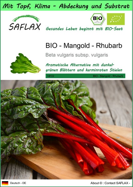 SAFLAX Garden to go - BIO - Mangold - Rhubarb - Beta vulgaris subsp. vulgaris - 50 Samen - Mit Topf, Klima - Deckel und Anzuchtsubstrat