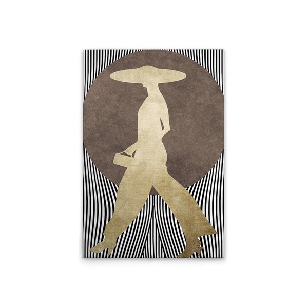 Dekoratives Wandbild mit Frauensilhouette vor Streifenmuster