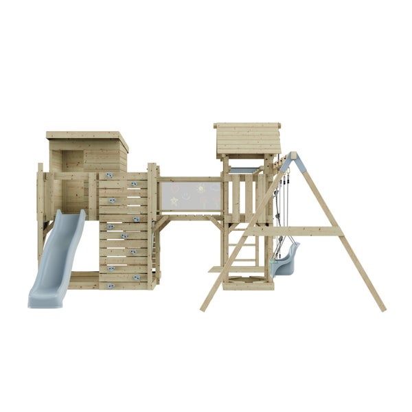 Spielturm aus Holz mit Rutsche, Schaukel und Kletterwand