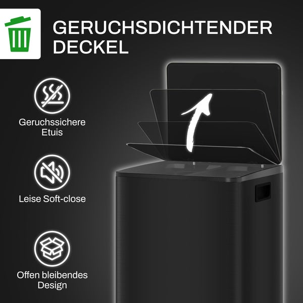 HOMCOM Mülleimer 2 x 25L Treteimer Kosmetikeimer Abfalleimer mit Deckel und Fußpedal, Müllbehälter mit Inneneimer, für Wohnzimmer, Büro, Edelstahl, 47,7 x 37,5 x 56 cm