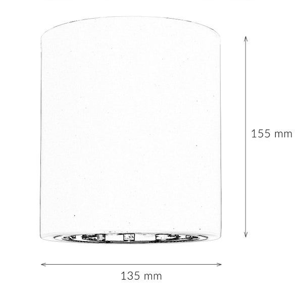 Abbildung einer Leuchte mit den Maßen 135 Millimeter Breite und 155 Millimeter Höhe.