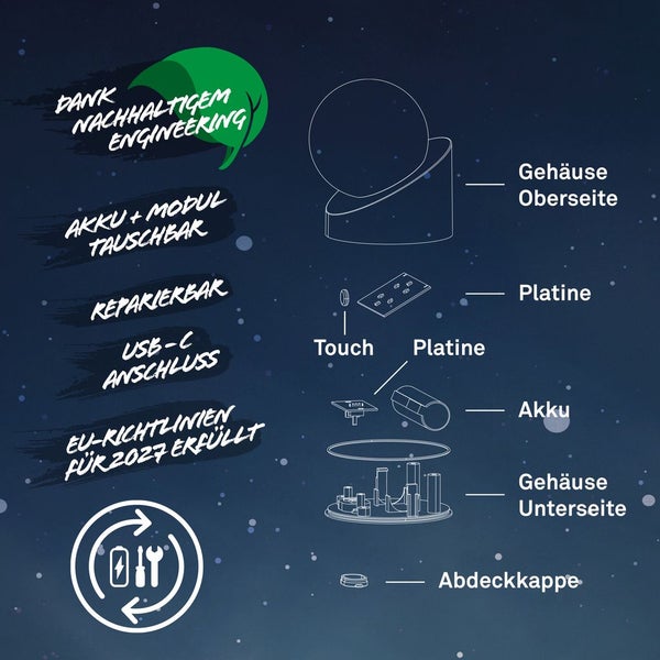 Mini LED Tischlampe kabellos IP54 Tischleuchte Akku Aussen/Innen Dimmbar Touch