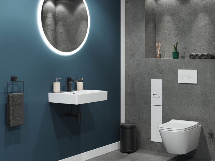 Aqua Bagno Solo Waschbecken 10.05.30.04 – 50 x 40 cm – Weiß Hochglanz – Keramikbecken mit Hahnloch & Überlauf