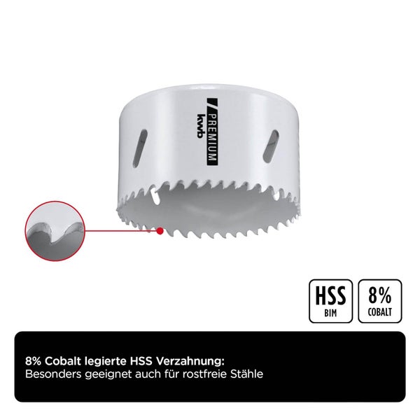 kwb HSS Bi-Metall-Lochsäge Ø 76 mm, 8% kobaltlegiert mit progressiver Vario-Zahnung und hoher Präzision für den vielseitigen Einsatz