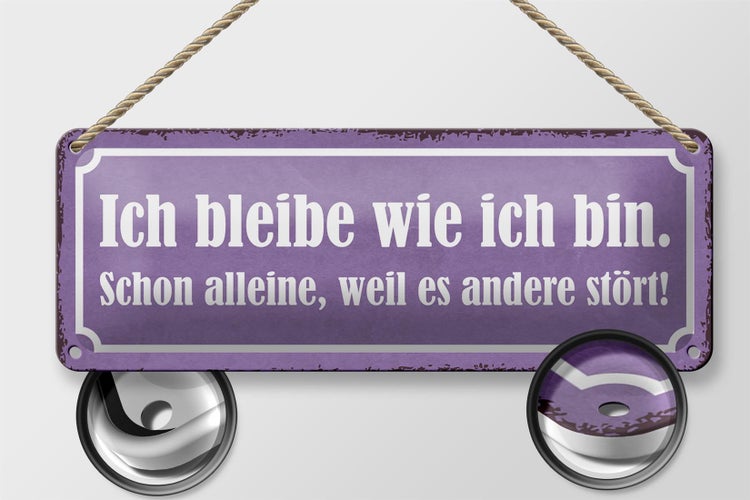 Blechschild Spruch 27x10cm ich bleibe wie ich bin alleine Dekoration