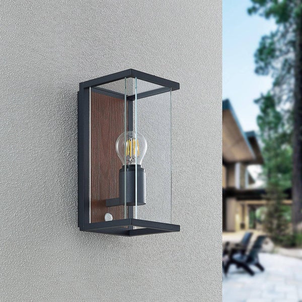 Lucande Wandleuchte außen Elwin mit Bewegungsmelder (spritzwassergeschützt (Modern) in Schwarz aus Aluminium (1 flammig, E27) - Wandlampe für Außenwand/Hauswand Haus Terrasse und Balkon