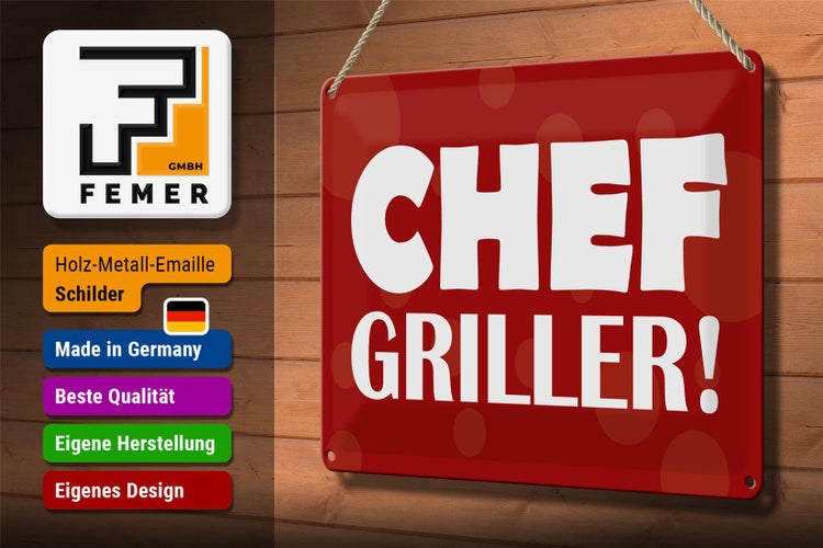 Blechschild Spruch 30x20cm Chef Griller rotes