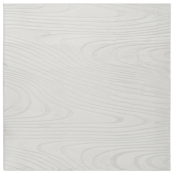 Quadratischer Teppich mit Wellenmuster in Holzoptik und strukturierter Oberfläche.
