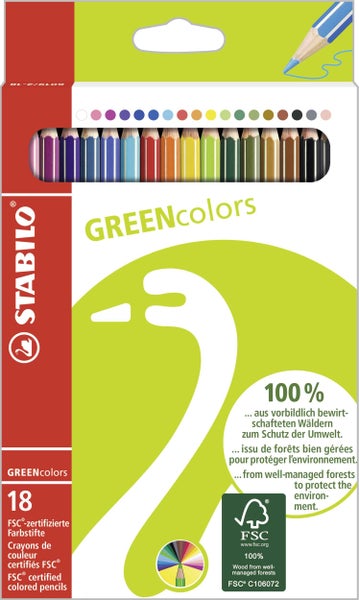 STABILO Buntstift GREENcolors Umweltfreundliche Buntstifte, 18er Set