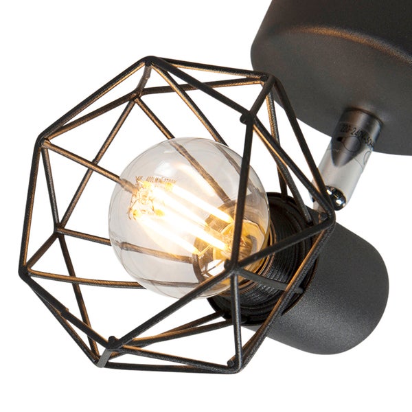 Deckenleuchte mit geometrischem Drahtschirm und Glühbirne