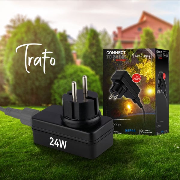 Outdoor-Transformator 12 Volt 24 Watt mit Schutzart IP44 für das Gartenbeleuchtungssystem Connect to Shine.