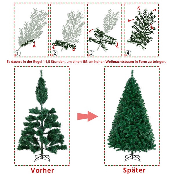 Aufbauanleitung für einen künstlichen Weihnachtsbaum mit einer Höhe von 183 Zentimetern