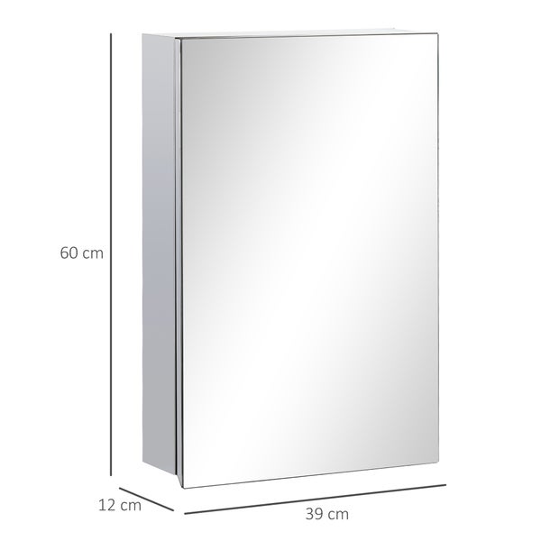 kleankin, Spiegelschrank, Badezimmerschrank, 39L x 12B x 60H cm, Edelstahl, Glas, Silber