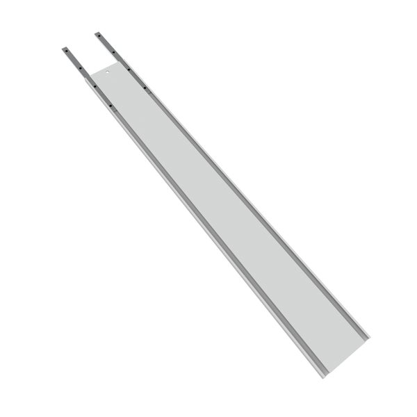 Teleskopschiene aus Metall für Schubladen, silberfarben, mit Befestigungslöchern.