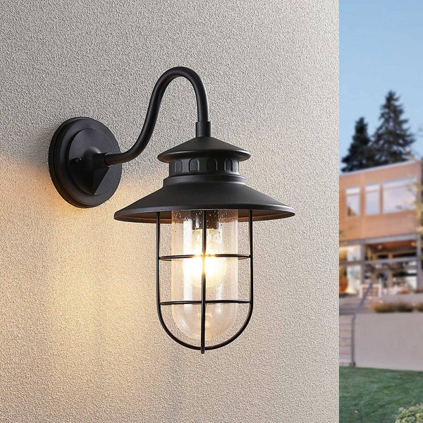 Lindby Wandleuchte außen (Laterne) Kyan (spritzwassergeschützt (Retro, Vintage Antik) in Schwarz aus Metall (1 flammig E27) - Außenwandleuchten Wandlampe Led Außenlampe Outdoor für