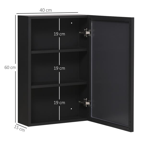 kleankin, Spiegelschrank, Badezimmerschrank, 40L x 15B x 60H cm, Rostfreier Stahl, Schwarz