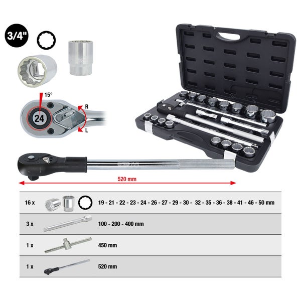 KS TOOLS 3/4 Steckschlüssel-Satz 21tlg. - 911.0722