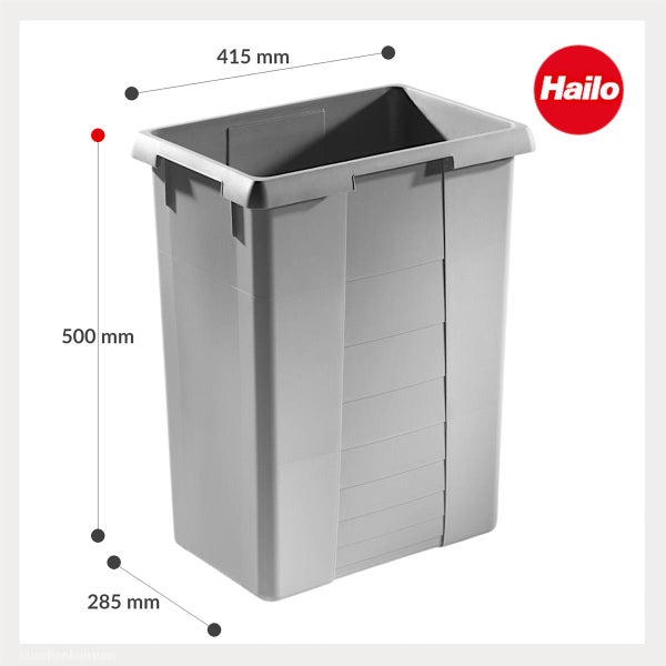 Hailo Müllsammler aus Kunststoff, Maße 415 Millimeter mal 500 Millimeter mal 285 Millimeter, Hailo Logo.
