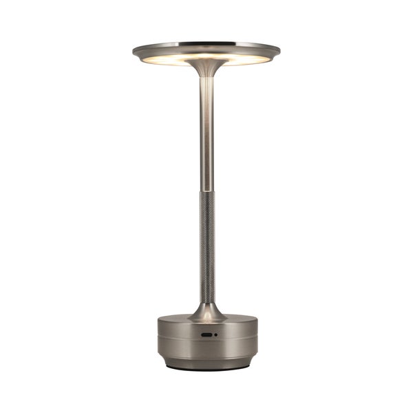 Goliving Horizon Batterie-Tischleuchte - Wiederaufladbar und dimmbar - Spritzwassergeschützt - Passt in jede Einrichtung - Energieeffizient - Höhe 27 cm - Silber
