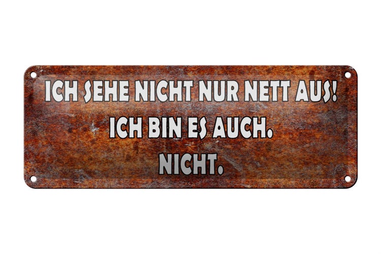 Blechschild Spruch 27x10cm sehe nicht nur nett aus ich bin Dekoration