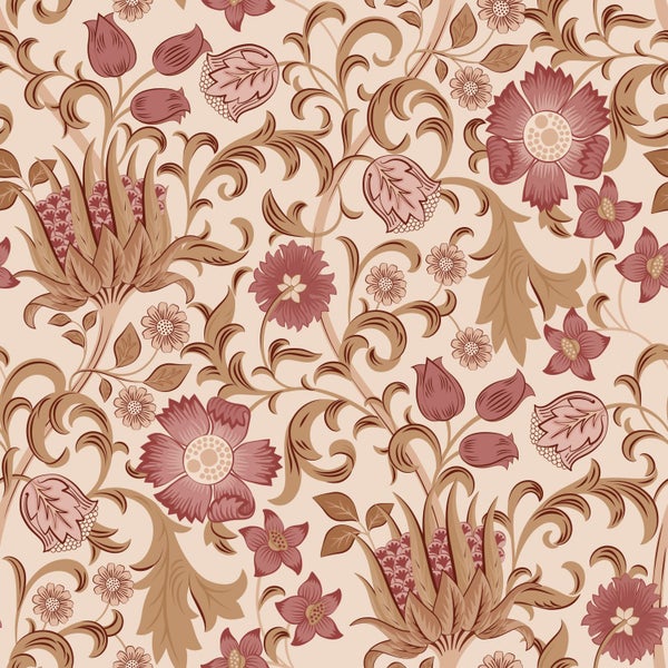 Tapete mit floralem Muster, Ranken und Blüten im Vintage-Stil.