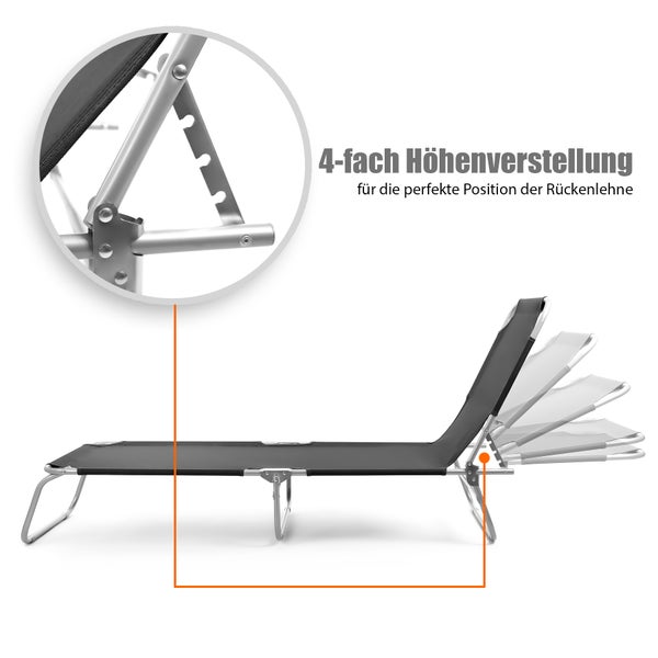 Strandliege mit vierfach verstellbarer Höhe der Rückenlehne