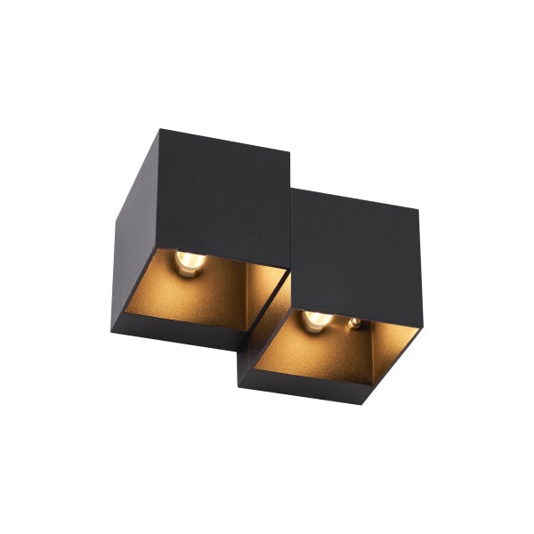 Schwarze Doppelstrahler Deckenleuchte mit goldenen Innenflächen