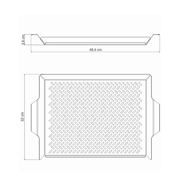 Technische Zeichnung eines Grillrosts mit den Maßen 48,4 cm mal 32 cm