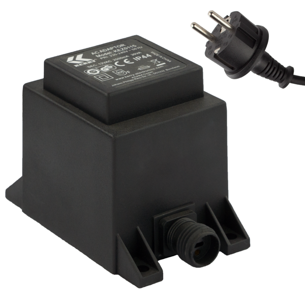 Kerry Wechselstrom-Adapter Transformator Schutzart IP44 mit Netzstecker und Anschlussbuchse.