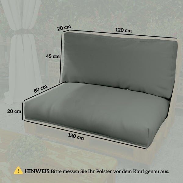 Outsunny Palettenkissen 2er Set Abnehmbar Sitzkissen Palettenpolster mit Rückenlehne Outdoor Kissen Palettenauflagen für Europaletten Palettensofa Palettenmöbel 120 x 80 x 20 cm Dunkelgrau