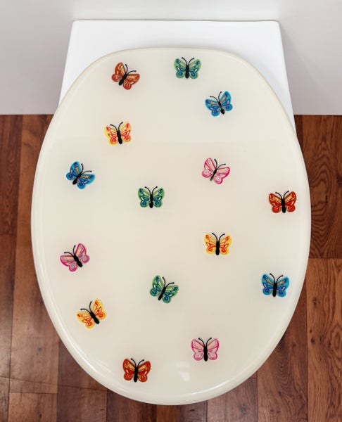 WC Sitz Butterfly, mit Schmetterlingen, sehr schwer, verstellbare Messing verchromte Scharniere, universalpassend