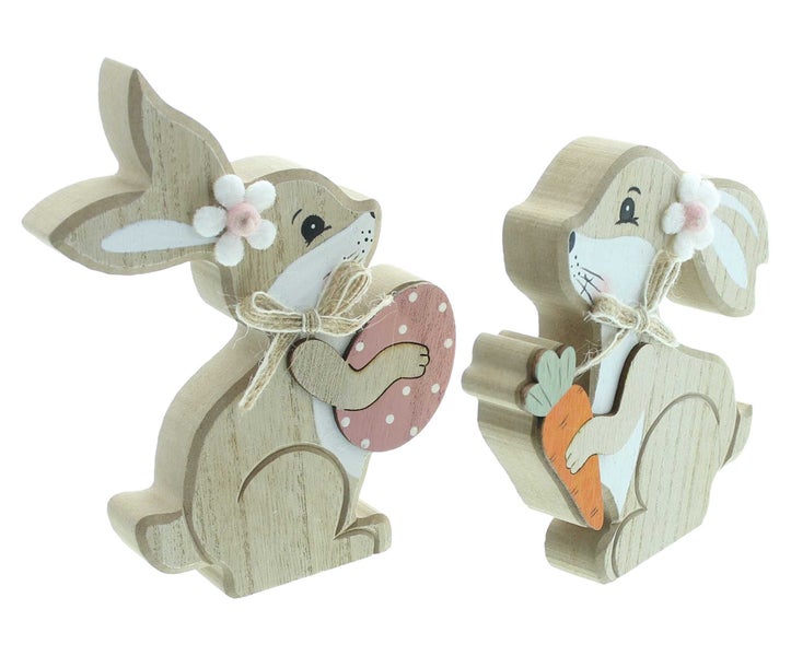 FRANK FLECHTWAREN | Hase Friends, 2er Set, MDF, JUTE, POLYESTER, 13 x 2,5 x 13 cm, 12,5 x 2,5 x 16 cm