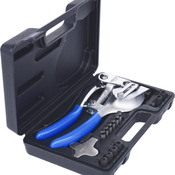 Lochzangenset mit Ösen in schwarzem Koffer