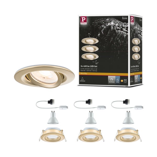 LED Einbauleuchte Nova Plus 3er-Set IP65 rund 93mm 30° GU10 3x6W 3x460lm 230V dimmbar 2700K Gold matt