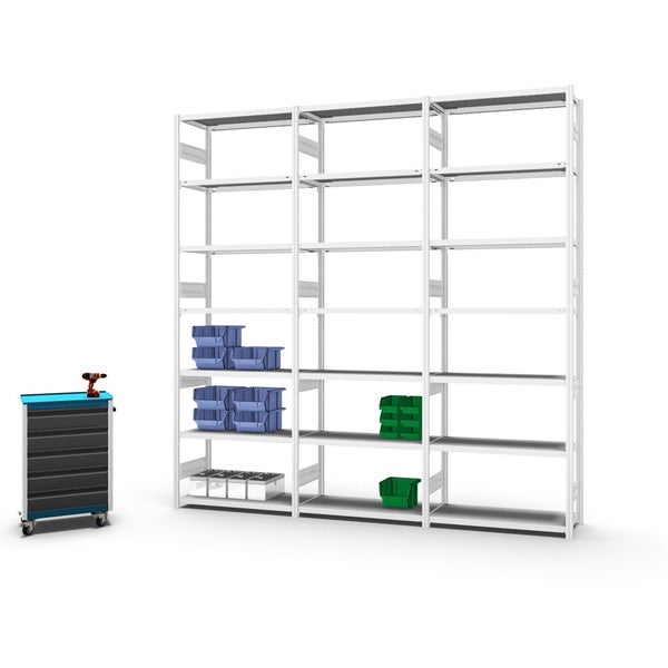 PROREGAL Fachbodenregal Stecksystem T-Profil Heavy-Duty Grundregal HxBxT 300 x 100 x 40 cm 7 Ebenen Fachlast 315 kg Beidseitig Nutzbar Lichtgrau