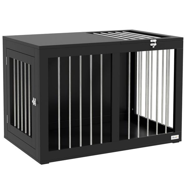 PawHut Hundekäfig für Zuhause, Hundehütte, Haustierkäfig für mittelgroße Hunde, Hundebox mit Türen, Hundehaus, Transportkäfig, Schwarz, 80 x 50 x 56,5 cm
