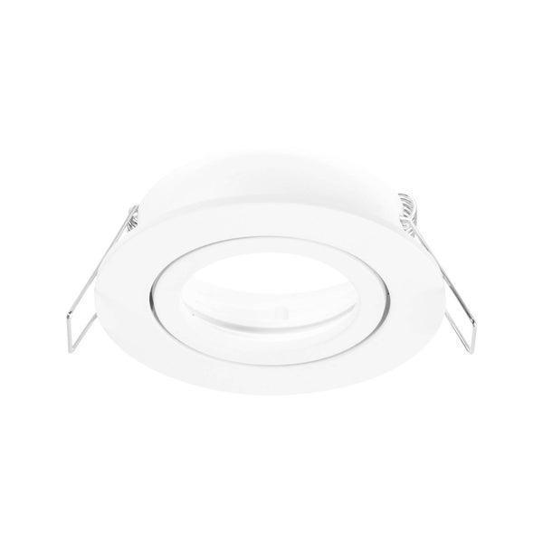 Einbaustrahler rund weiß mit Metall-Federclips zur Deckenmontage.