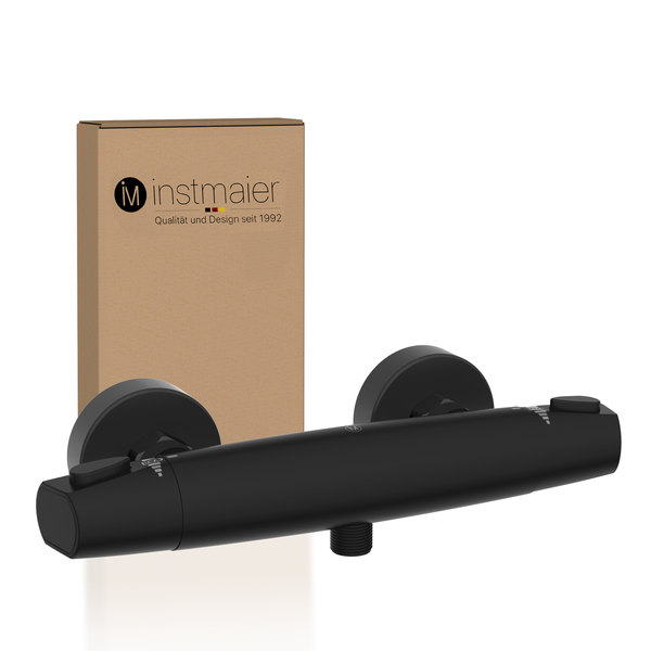 instmaier Duschthermostat T1 | wassersparende Eco-Stop Funktion | Duscharmatur mit einstellbarem Verbrühschutz | Mischbatterie Dusche Schwarz Matt | für konstante Wassertemperatur