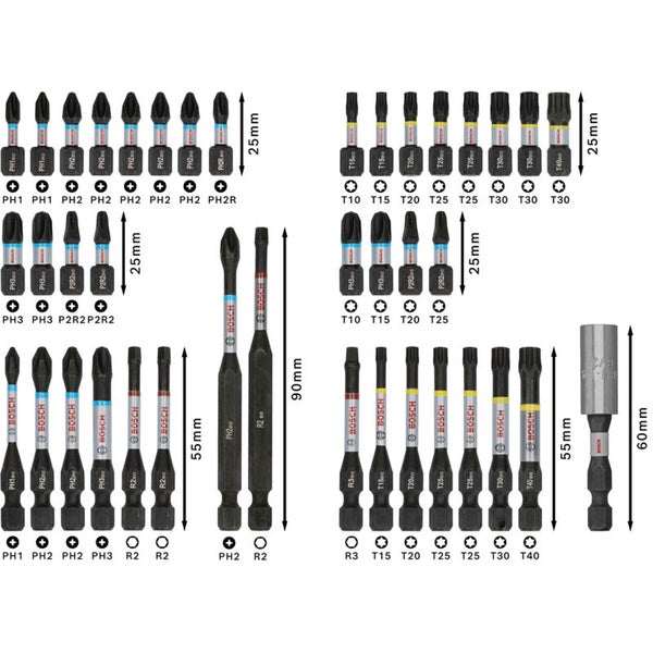 Verschiedene Schrauberbits mit Längenangaben